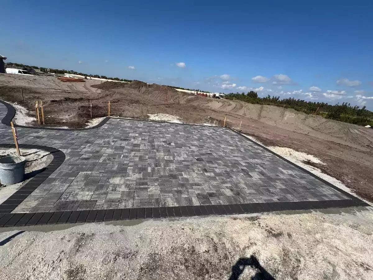 Concrete paver patio and seating area at a commercial site in North Port, Florida